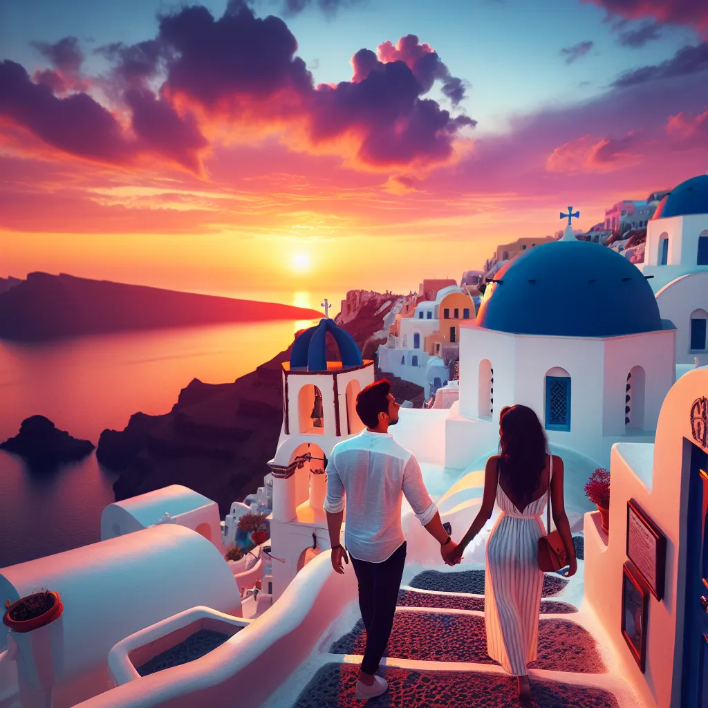 3. Santorini, Greece: Whitewashed buildings, stunning sunsets, and volcanic beaches make for a picture-perfect honeymoon.